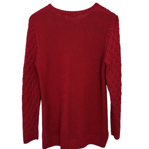 Vintage Red Cable Knit Sweater – Medium Cozy Luxe Cotton Pullover Retro - Picture 3 of 8